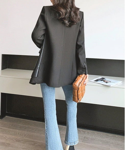 Faux Leather Panel Tailored Jacket